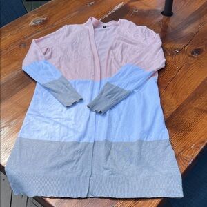 Colorblock Cardigan - Pink, White, and Gray